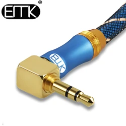 EMK 3.5mm kabel Audio Jack 3.5 kabel męski do męskiego Audio 90 stopni kąt prosty przewód AUX do słuchawek samochodowych MP3/4 Aux