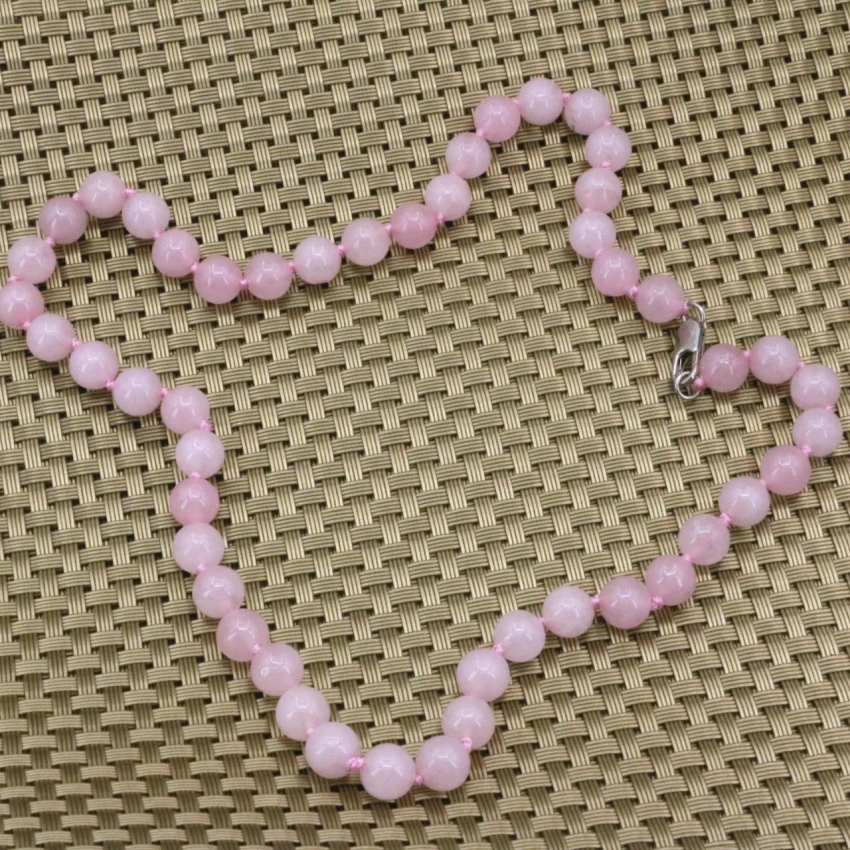 Wholesale price 8mm pink crystal cherry quartz stone jades chalcedony round beads necklace for women chain jewelry 18inch B3199