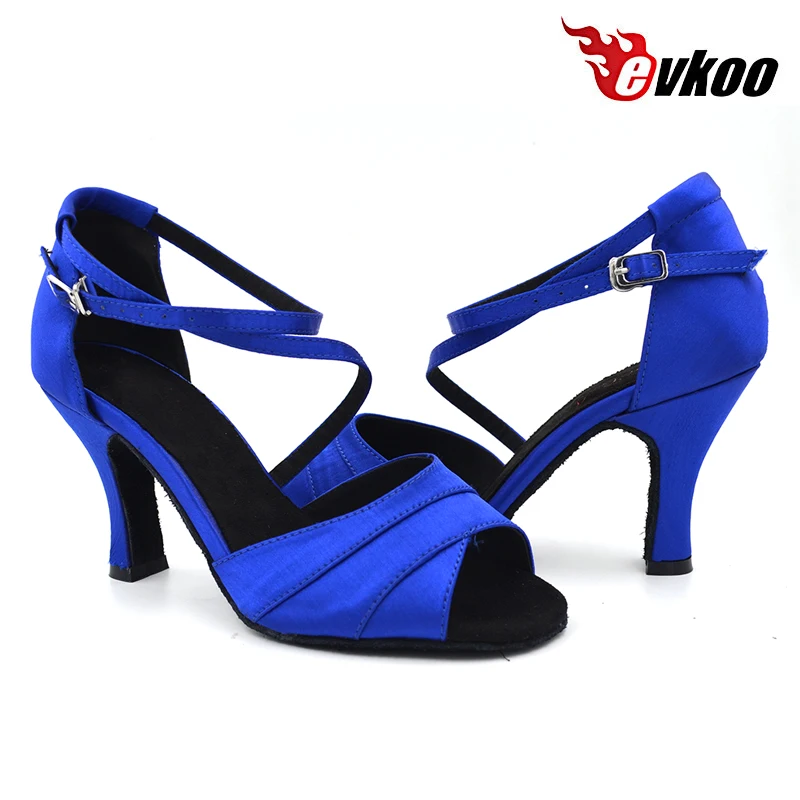 Evkoodance OEM Size Dancing Shoes Professional Blue Satin Salsa Dance Shoes For Girls 8cm Heeled Women Party Club Dance Shoes