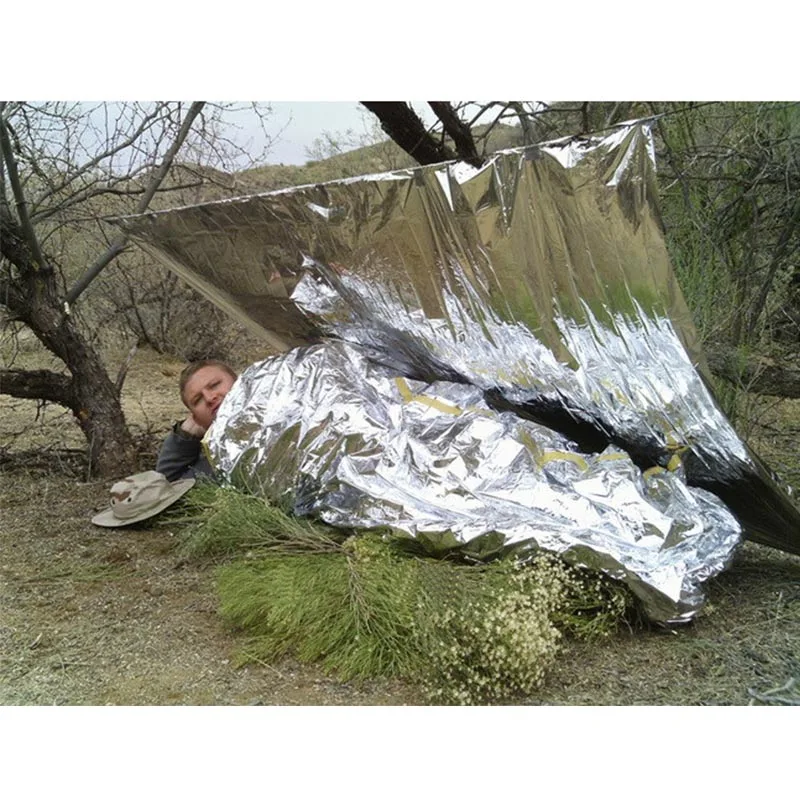 Mantas de Mylar doradas térmicas plegables portátiles para adultos, seguridad al aire libre, supervivencia, retención de calor corporal, rescate espacial de emergencia, 160x210cm