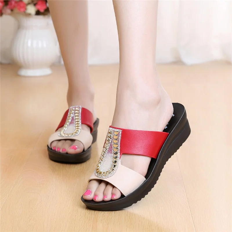 Women Fashion Sandals 2024 Summer Woman Flip Flops Leather Wedges Platform Sandals Ladies Summer Slippers Shoes