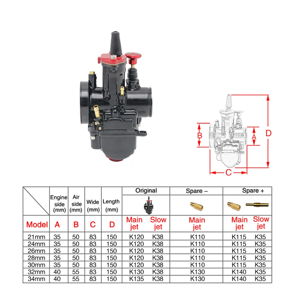 Sclmotos -Motorcycle Racing parts S level Motor Carburetor 21 24 26 28 30 32 34mm MAIKUNI PWK Carb With Power Jet Scooter ATV