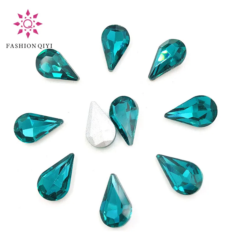 Hot selling 5X8/6X10/8X13mm Malachite green Teardrop pointback pear shape Glass crystal rhinestones diy Nail art accessories