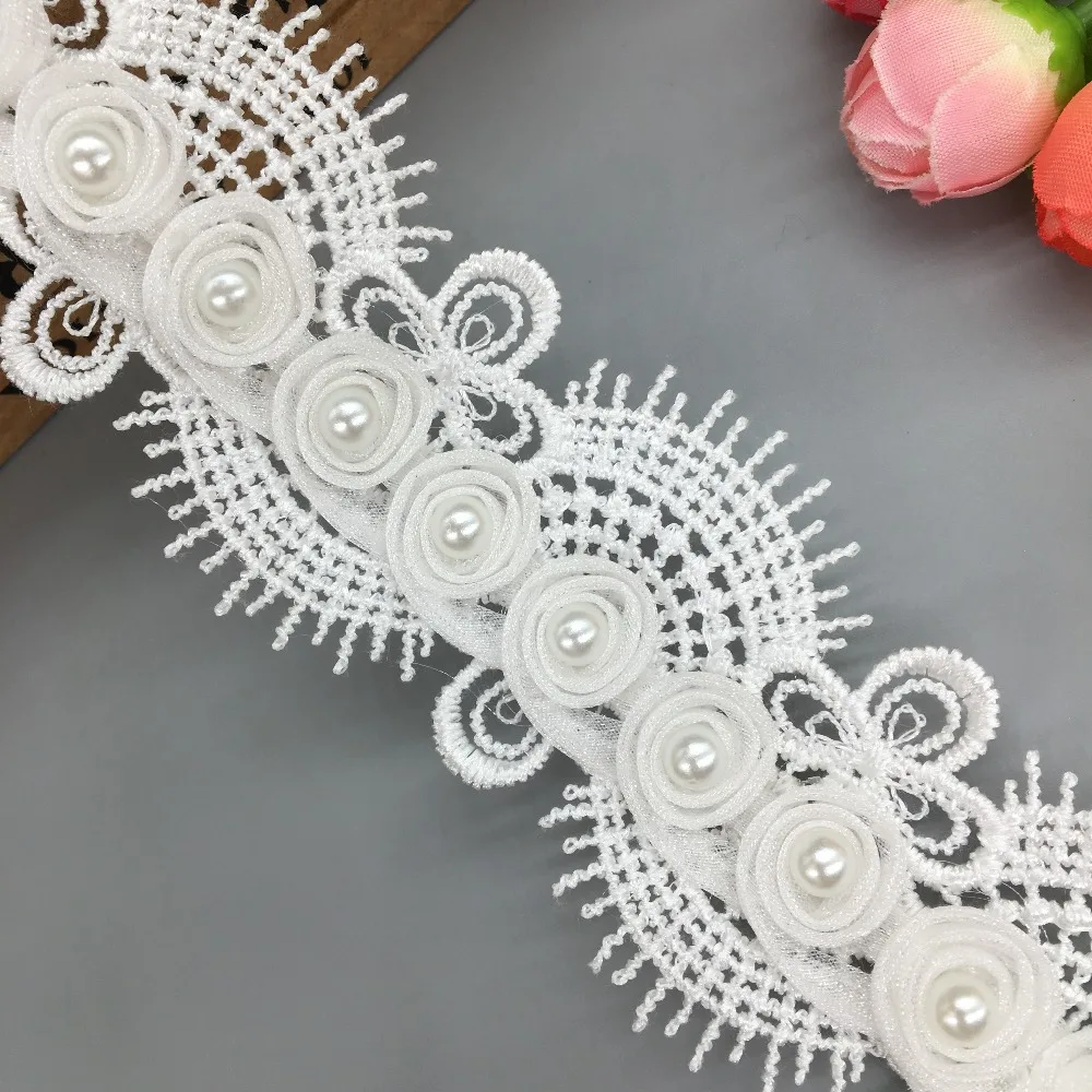 1 yd vintage flor pérola borla renda guarnição roupas de casamento clothes fita bordada aplique costura artesanato rendas para vestido