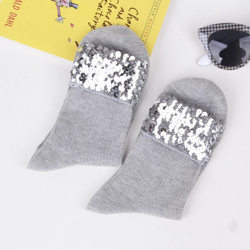 Fashion Short Glitter Socks Women Vintage Cotton Shiny Socks Harajuku Soft Cute sock Casual Chic Bead Art socks Female Hosiery