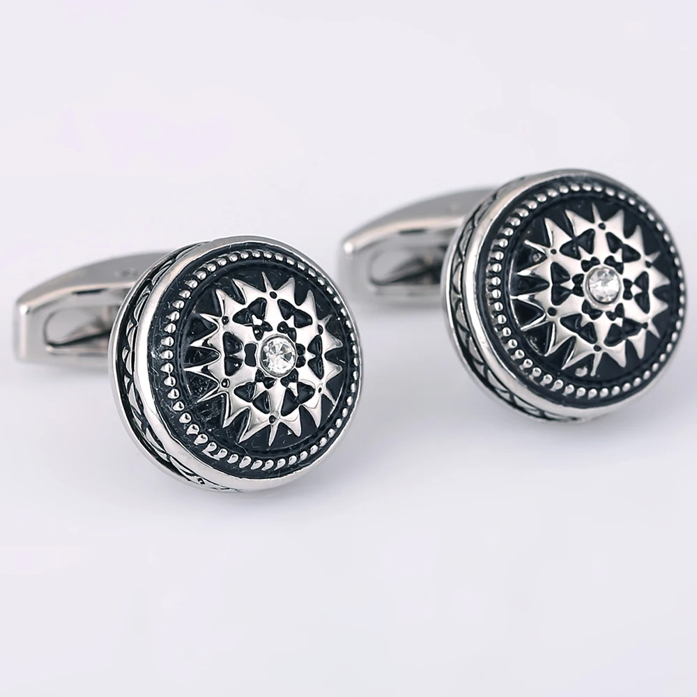 VAGULA Gemelos Classic Silver-color Rhineston Copper Black Painting Men\'s Cufflink Wedding Suit Shirt Buttons Cuff links 51435