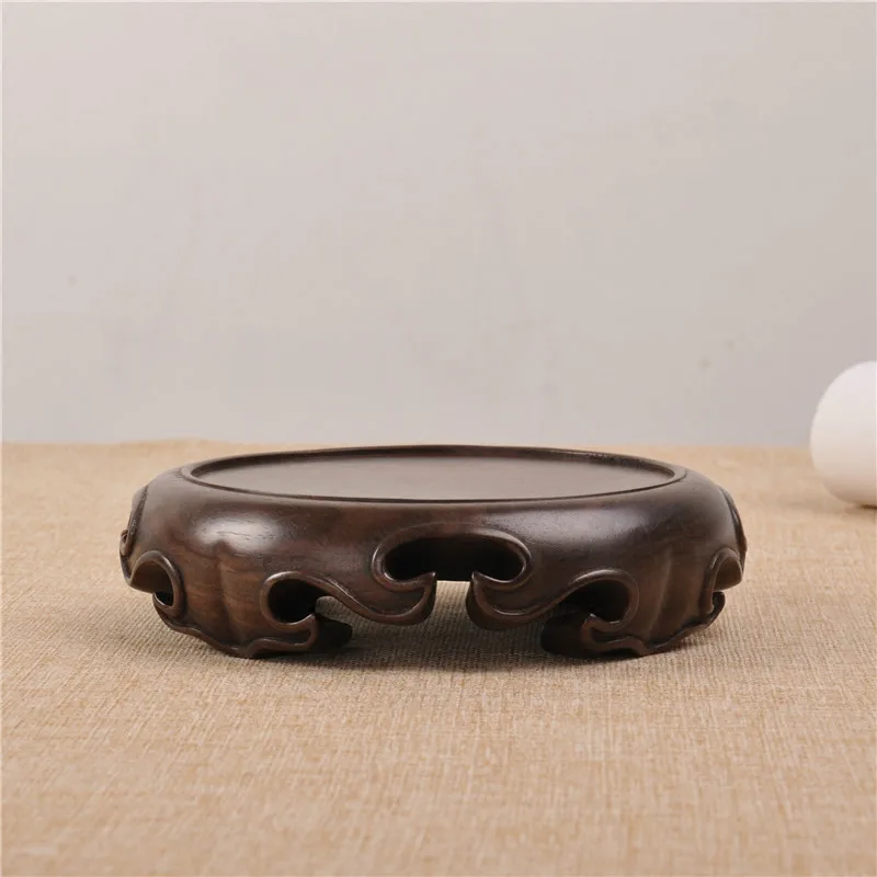 Imagem -04 - Rosewood Ebony Base Circular Madeira Logs Base Pedra Jade Ornamentos Bonsai Bule Base Preto