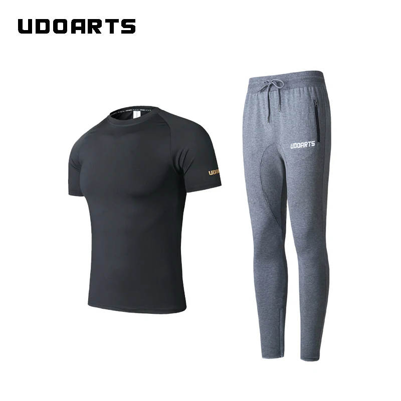 

Udoarts Compression Round-Neck Shirt and Training Gray Pants With Zippers- Fitness Yoga Running Training Suit for Men