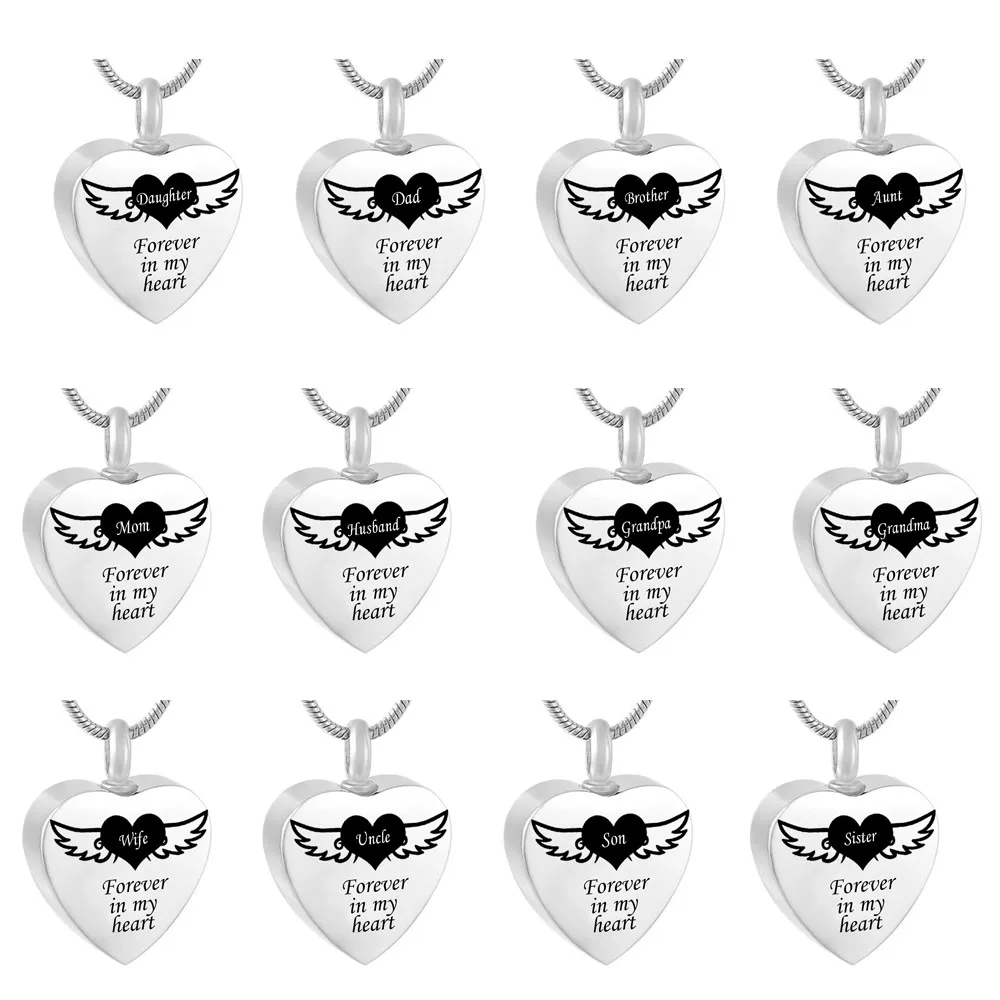 

JJ001 Engraving Angel Wing Heart Stainless Steel Memorial Jewelry Ashes Holder - Cremation Necklace For Loved One