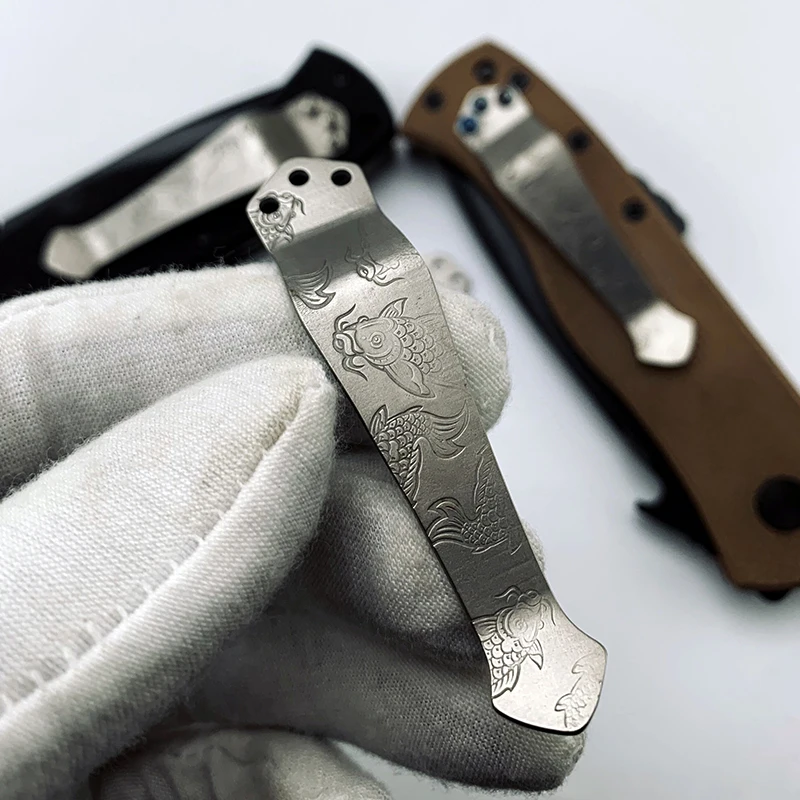 鯉デザインチタン合金 CQC ポケットナイフクリップ TC4 ZT バッククリップチタン合金 CNC ナイフバッククリップ
