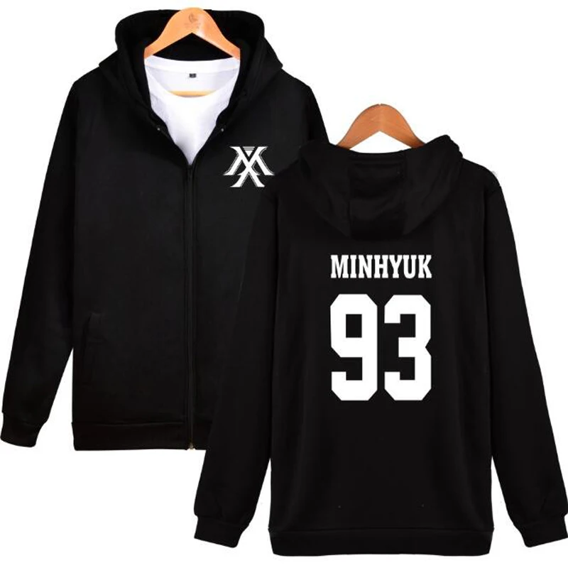 KPOP Monsta x Album Zipper Hooded Sweatshir Outerwear Wonho YOOKIHYUN I.M jooheon Long Sleeve Hip Hop Oversized Hoodie Women 4XL