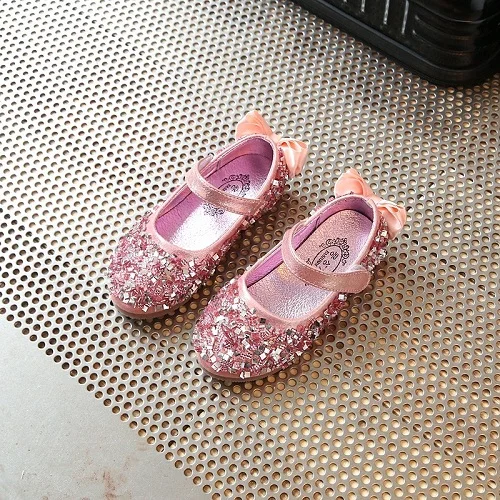 Fashion Girls Leather Shoes Sequins Glitter Shoes For Girls Spring Autum Children Princess Shoe Pink Silver Golden