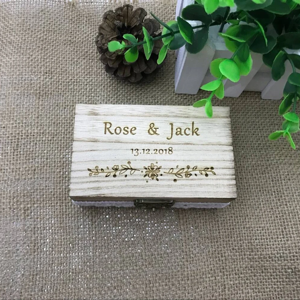 Personalized Wedding /Valentines Engagement Wooden Ring Bearer Box Rustic Wedding Ring Box Holder ,Custom Ring Box