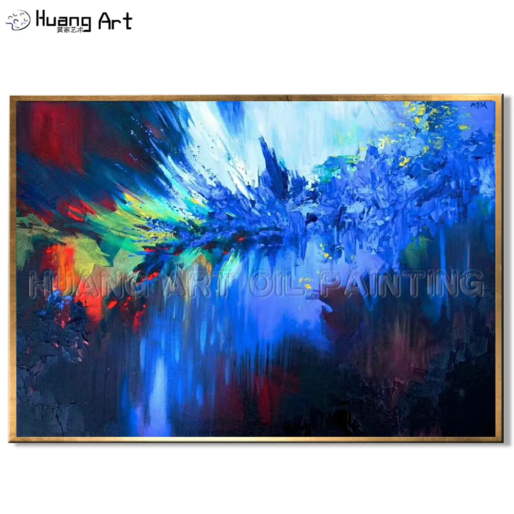 

100% Pure Hand-painted Blue Color Abstract Texture Oil Painting on Canvas for Living Room Decor Abstract Texture Wall Painting