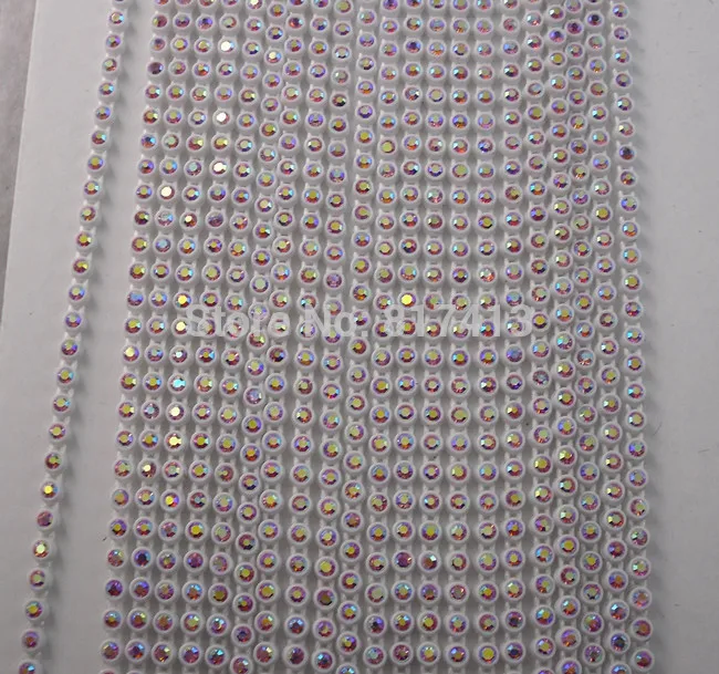 SS6 purple AB crystal glass 2mm  Rhinestones banding Trim white plastic Setting chain crafts clothes wedding applique 10Yards