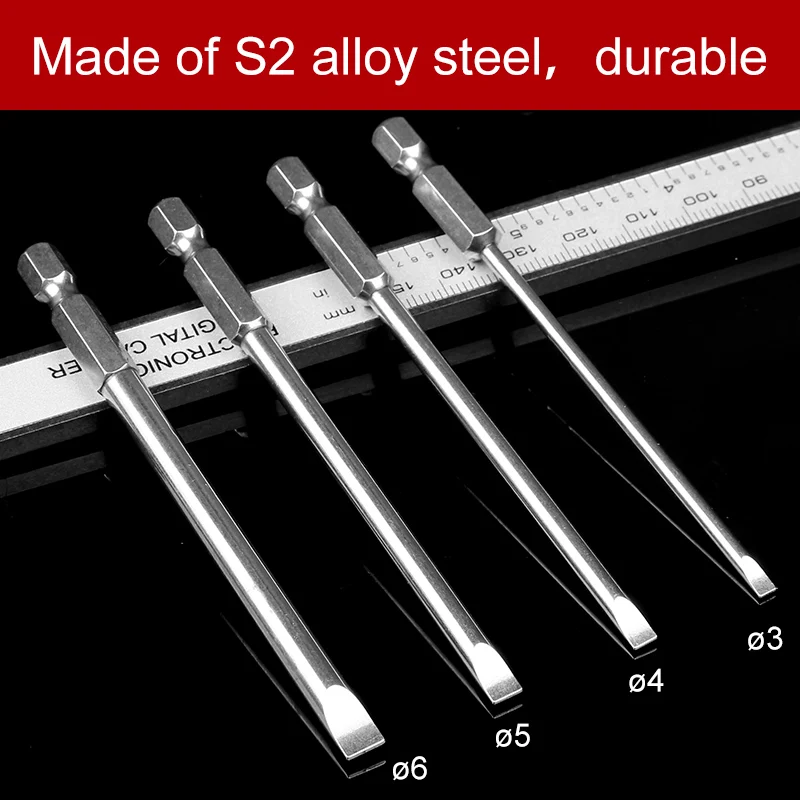 4pcs Flathead Screwdriver Bit Set Magnetic Slotted Screwdriver Bit Set 1/4\