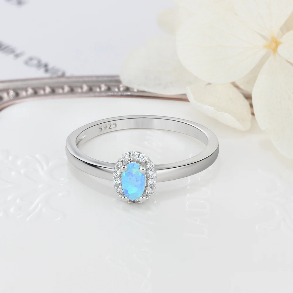 Women Silver Color Rings Created Oval Blue Pink White Fire Opal Ring with Zircon Romantic Gift 6 7 8 Size (Lam Hub Fong)