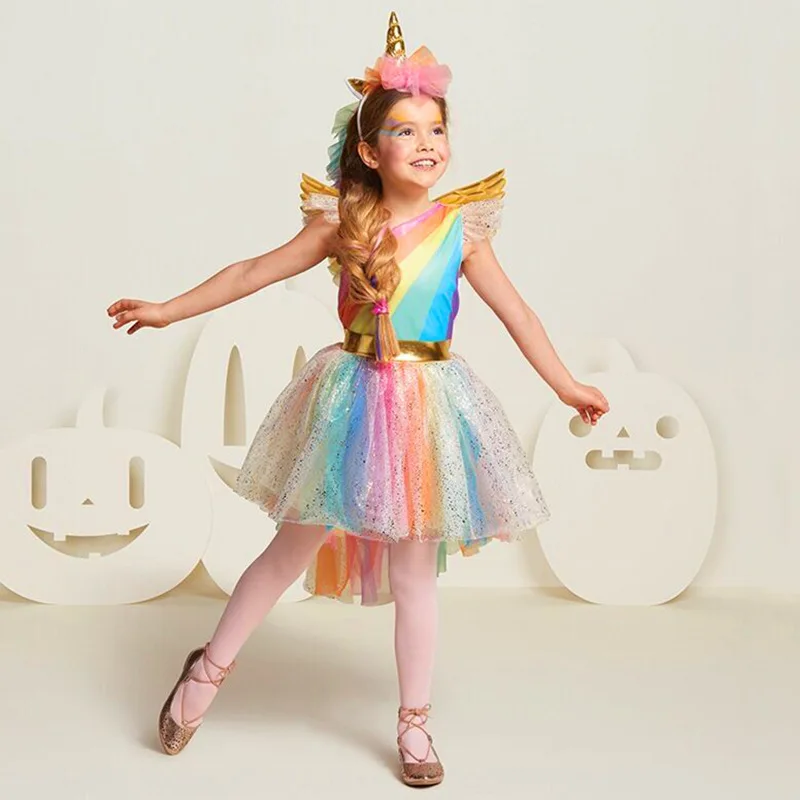 New Unicorn Party Dress Girls Kids Carnival Costume bambini Rainbow Princess Tutu Dresses Girls Halloween Cosplay Fancy Dress