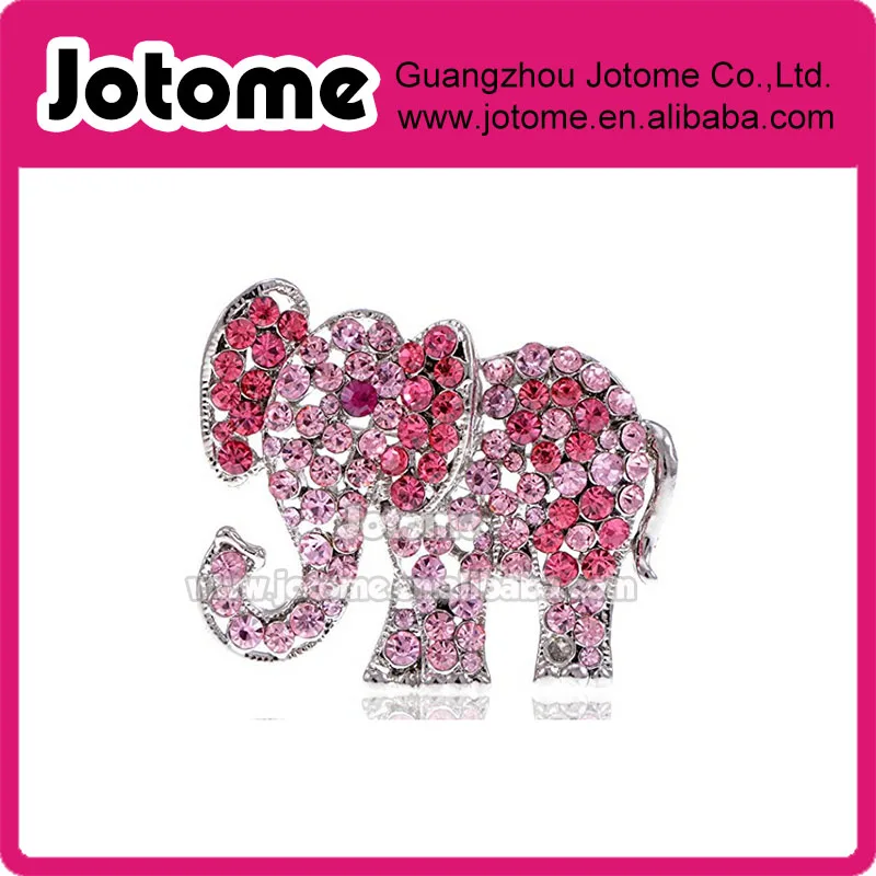 

Womens Silver Tone Pink Rhinestones African Baby Elephant Brooch Pin