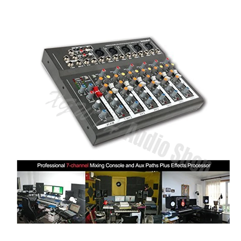 Professional 7 Channel Studio Audio Sound USB Mixer 48V Phantom Power Reverb Effect Karaoke DJ Mixing Console