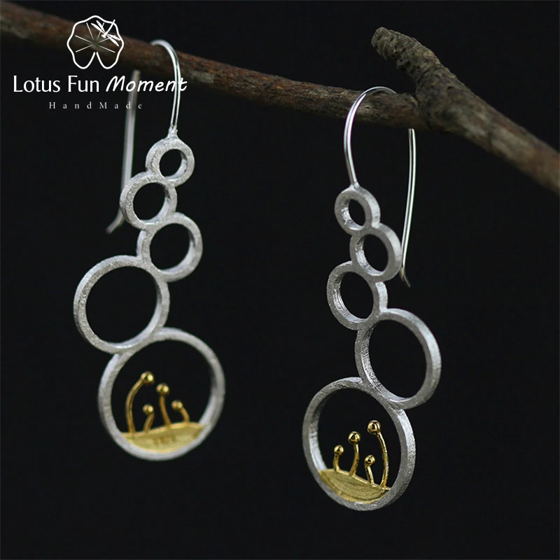 

Lotus Fun Moment Real 925 Sterling Silver Natural Handmade Fashion Jewelry Elegant Flower Bird Dangle Earrings for Women Brincos