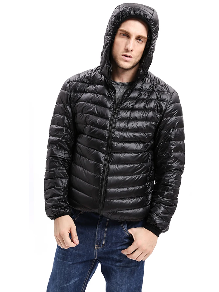 Hot sale men\'s fashion warm Down Coat Jacket thin hooded Autumn winter jacket leisure thin feather jacket Male Coat Size: S-3XL