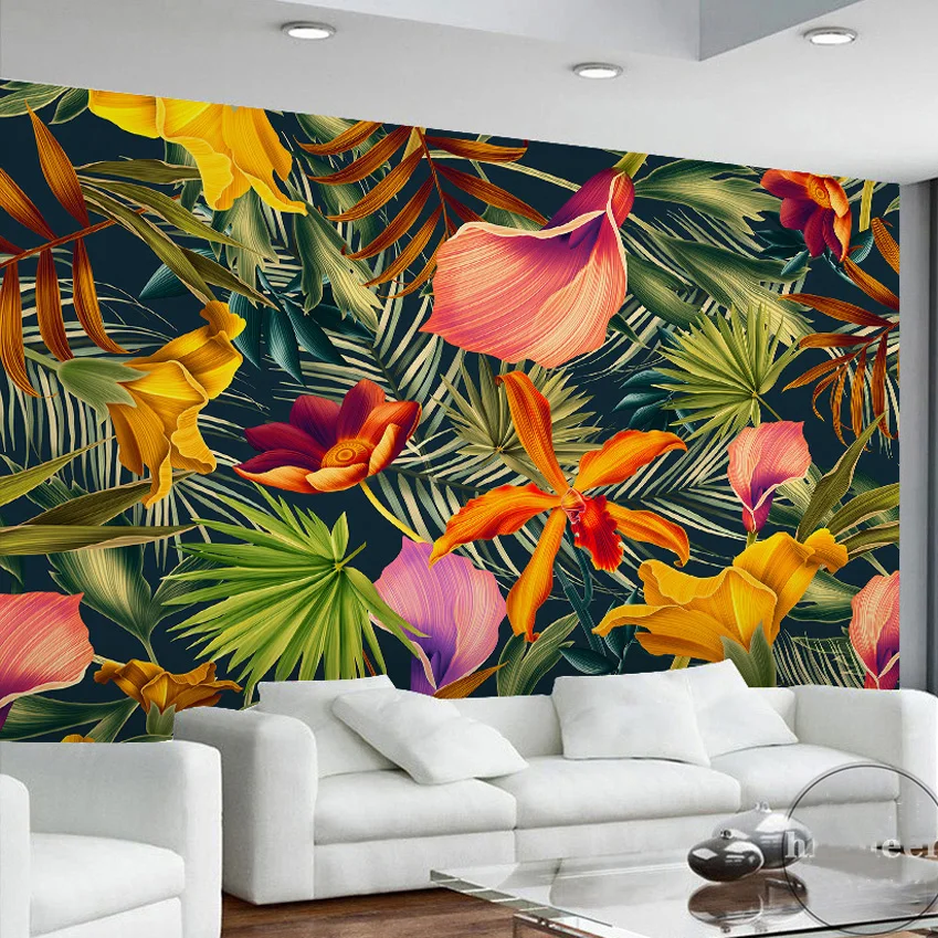 Southeast Asian Style Tropical Rain Forest Colorful Leafs 3D Mural Wallpaper Restaurant Clubs KTV Bar Modern Personality Murals