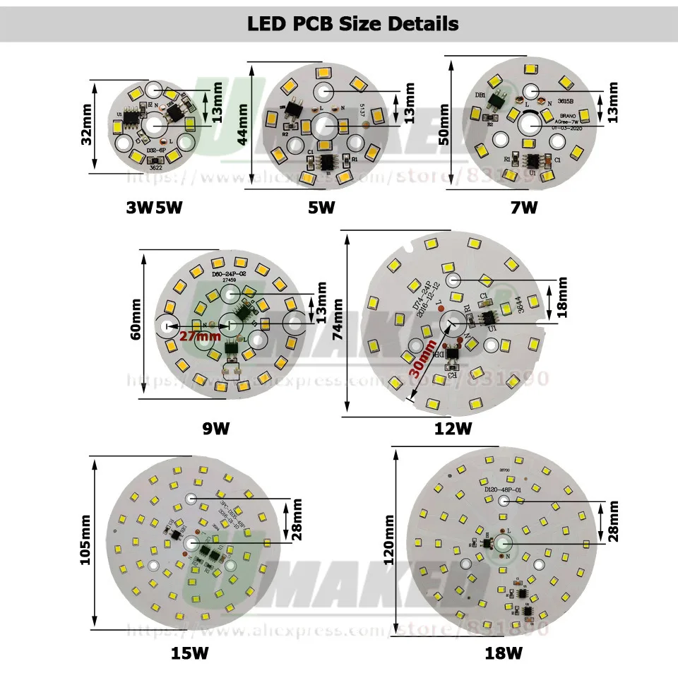 Imagem -03 - Módulo Pcb de Led Ac220v 15w 105 mm 1500lm Placa de Alumínio Branca Quente Smd2835 Driver ic Inteligente para Lâmpadas de Teto