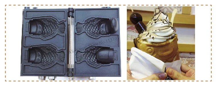 4pcs Fish Moulds Commercial Use Non-stick Electric Ice Cream Fish Taiyaki Maker Machine Baker