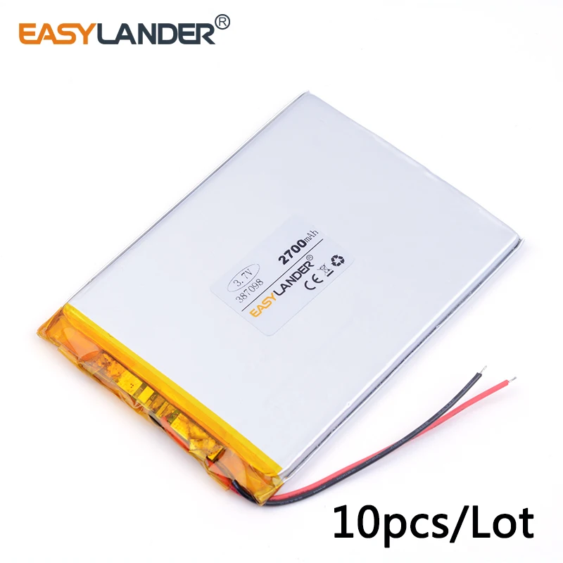 

10pcs /Lot 3.7v lithium Li ion polymer rechargeable battery 387098 2700mAh 3.7V for tablet pc polymer lithium battery