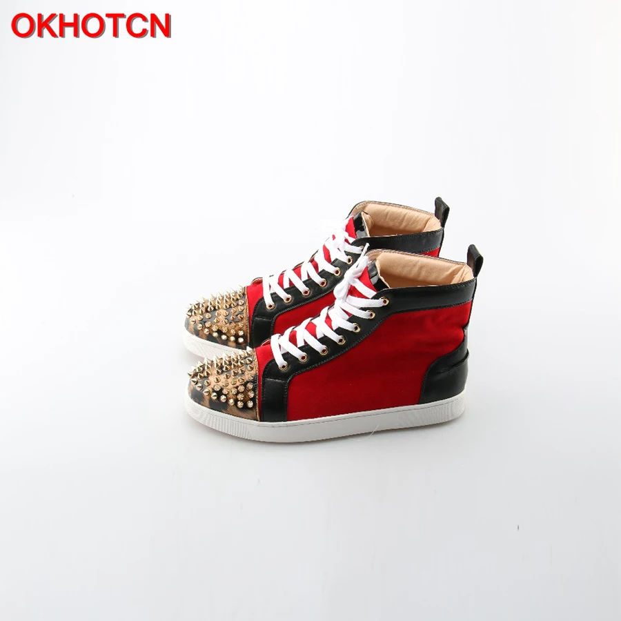 

OKHOTCN Men Casual Shoes Leopard Rivets Toe Mixed Colors High Top Plain Shoes Man's Quality Hip Hop Shoes Zapatillas Hombre