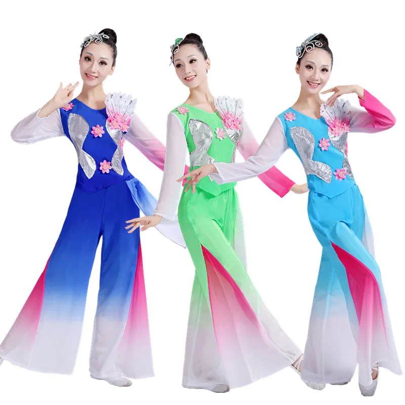 Chinese style, Hanfu, classical dance costume, female national dance, fan dance costume, ancient chinese costume