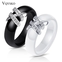 Anillos de Cerámica de cristal de dos líneas para mujer, joyería de alta calidad en blanco y negro de 6mm, estilo Simple, regalo