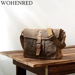 Vintage Men's Messenger Bags Canvas Leather Shoulder Bag Casual Multifunction Male Small Portable Waterproof Crossbody Bag Brand