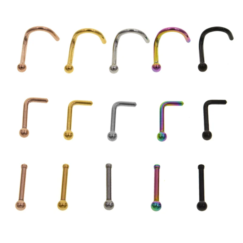 Pendientes de bola de acero quirúrgico para mujer, joyería para Piercing de nariz y cuerpo, 20G, 0,8x7x2mm, 1 unidad - 1