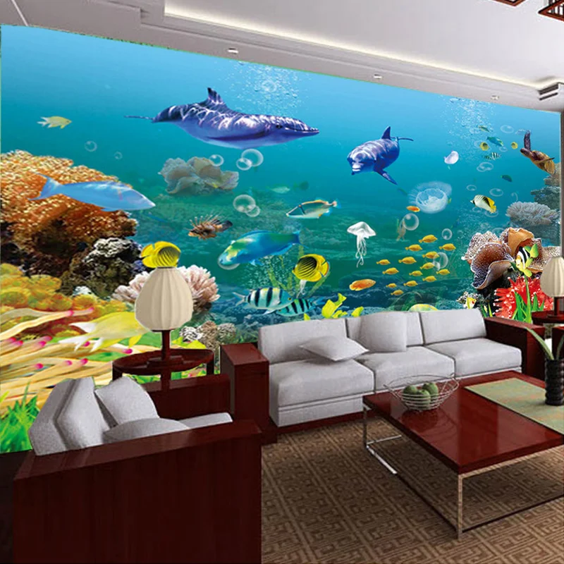 Custom Size 3D Stereo Wall Mural Wallpapers Underwater World Landscape Kid's Bedding Room Background Wall 3D Papier Peint Enfant