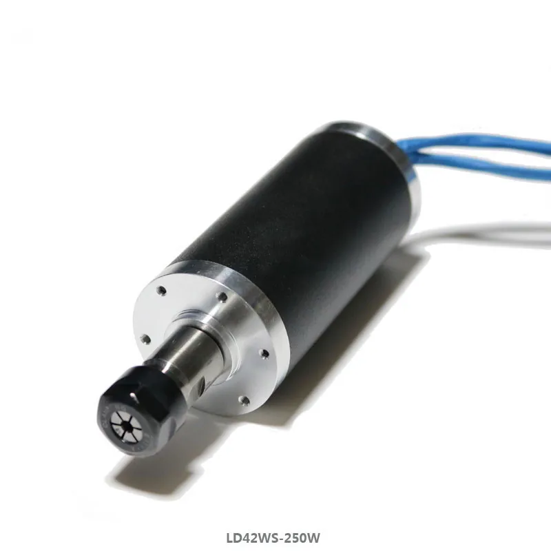 

250w ER11 12000rpm Brushless DC spindle motor 24VDC 42mm diameter