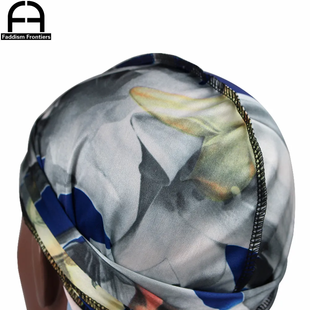 Unisex Men Floral Silk Durag Stretchy Bandanas for Men Turban Hat Headwear Long Straps Headband Waves Silky Durags