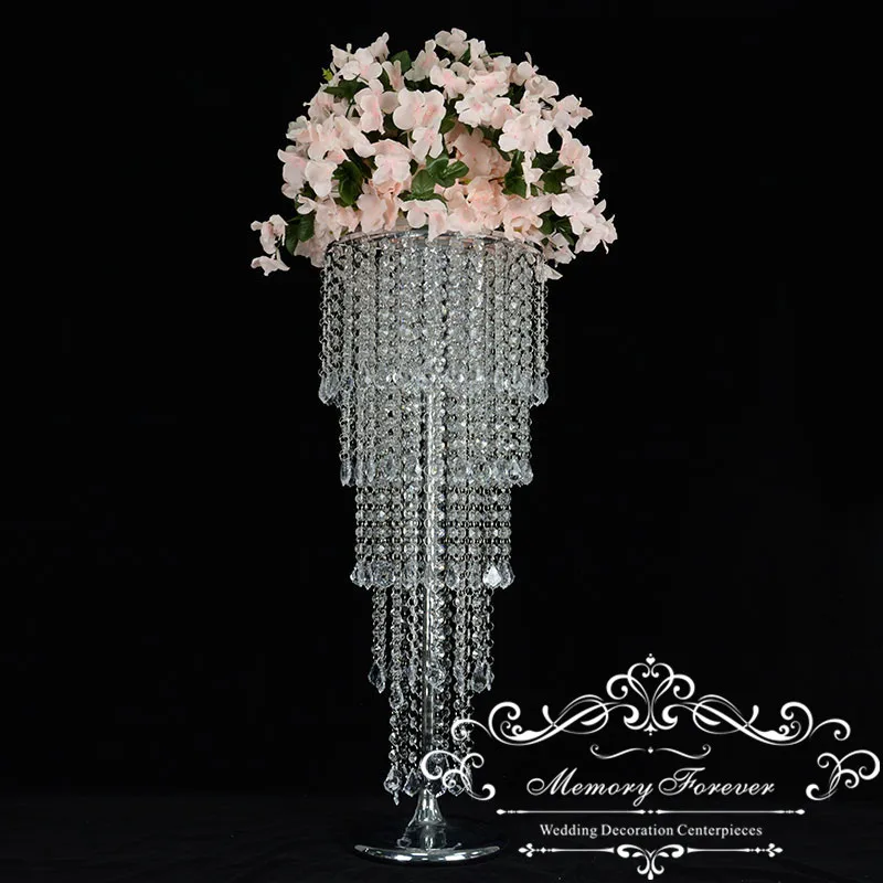 

10PCS Wedding Crystal Centerpieces 31.5'' Tall 5-tier Silver Flower Stand Chandelier Table Decoration Event Walkway Decor