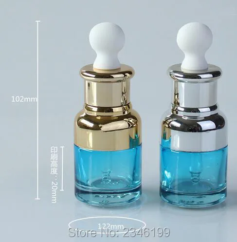 20ML Essential Oil Bottle Blue Color With Gold and Silver Circle Glass With White Color Plastic Head Dropper Bottle, 15pcs/lot