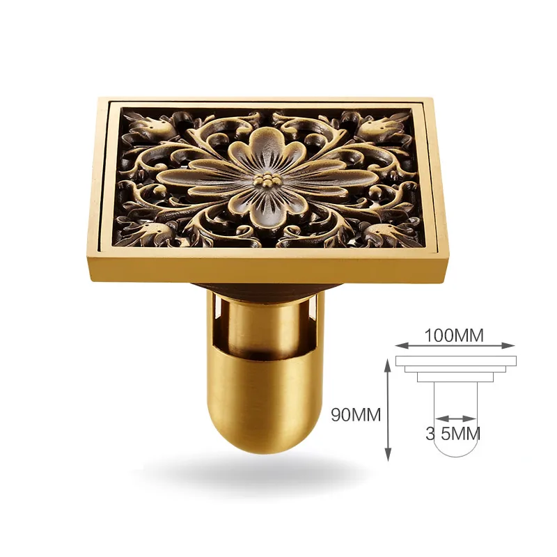 European-style garden carved bronze floor drain,square deodorization Anti-insect overflow brass floor drain,J14264