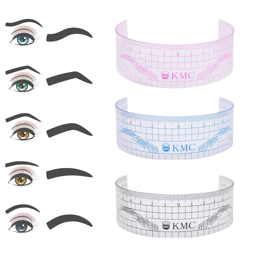 Microblading Eyebrow Ruler 3Pcs Permanent Makeup Plastic Transparent Measure Shaping Tool Reusable Eyebrow Stencil Tattoo Supply