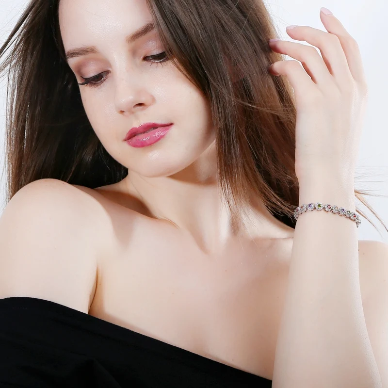 CWWZircons Hochwertiges Kettenglieder-Armband mit grünen Zirkonia-Steinen, modisches Damen-Armband für Hochzeit und Party, runde Zirkonia-Armbänder, Großhandel S0005 – Detail 2
