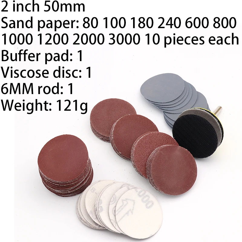 100pcs 2 inch 80-3000 Grit Round Self Adhesive Sandpaper +1pcs 6mm shank Disc Sand Sheets Sanding Disk for Sander Abrasive Tools