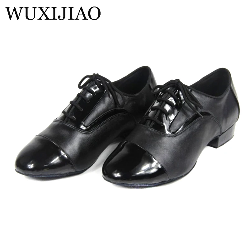 WUXIJIAO Black Genuine leather Modern Latin dance shoes soft outsole Men\'s Ballroom dancing shoes Party Square dance shoes