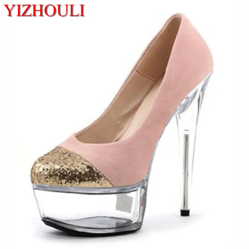 Transparent high waterproof stage sexy nightclub performance shoes, model photo show shoes, 15cm/ male high heels