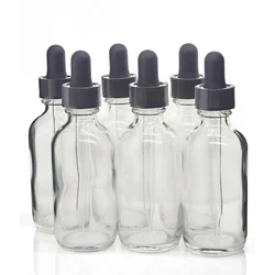 6pcs 2 Oz 60ml Clear Glass Dropper Bottle with Glass Eye Pipette Empty Refillable Essential Oils Aromatherapy Reagent Liquid