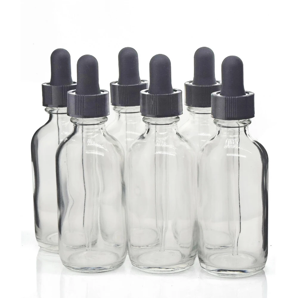 6pcs 2 Oz 60ml Clear Glass Dropper Bottle with Glass Eye Pipette Empty Refillable Essential Oils Aromatherapy Reagent Liquid