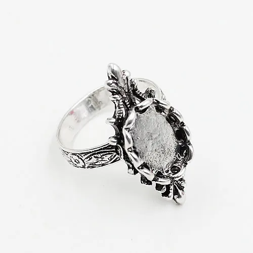 Fit 10x14mm Cabochons Finger Ring Oval Antique silver Cameo/Glass/Cabochon Frame bezel Setting Ring: regulowany 5szt/lot K02756