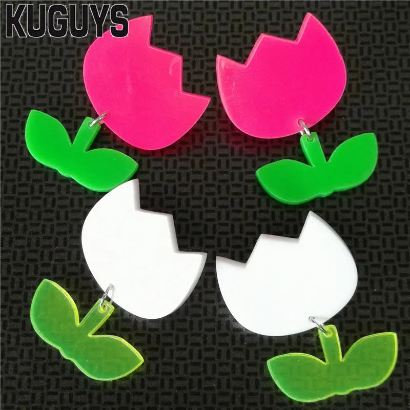 KUGUYS Trendy Jewelry Plant Drop Earrings for Women Fashion White Hot Pink Flower Lovely Accessories